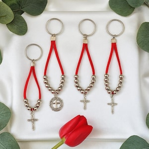50 Red Mini Rosary Keyrings: Baptism, Communion Favors