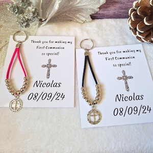 10 mini chapelets personnalisés en cartes Cadeaux de 1ère communion pour les invités | Cadeau religieux personnalisé pour baptême | Souvenir de baptême catholique