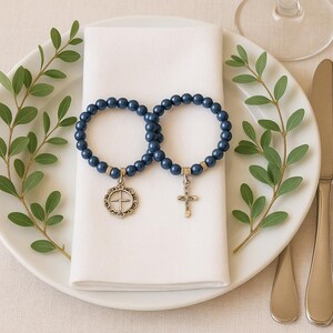 25 blue cross bracelets first communion gifts to guests, Elastic bracelets for sweet sixteen party favors, Bulk angel bracelets quinceañera