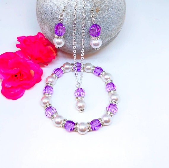 Purple Jewelry Set Bridesmaids Jewelry Summer Gift for Her Etsy