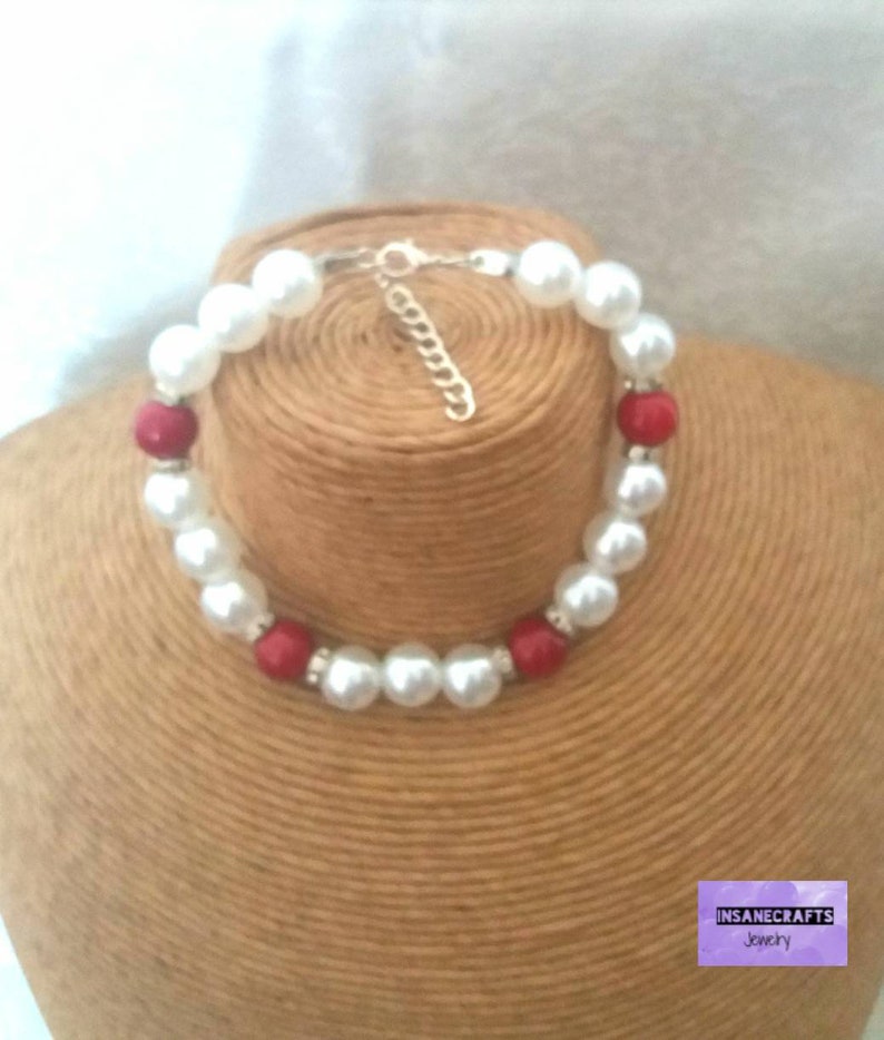White And Red Pearl Bracelet For The Maid Of Honor Cheap Etsy