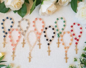 100 Mini Rosary Favors: Pearl Rosaries, Baptism, First Communion, Quinceanera (Set of 100)