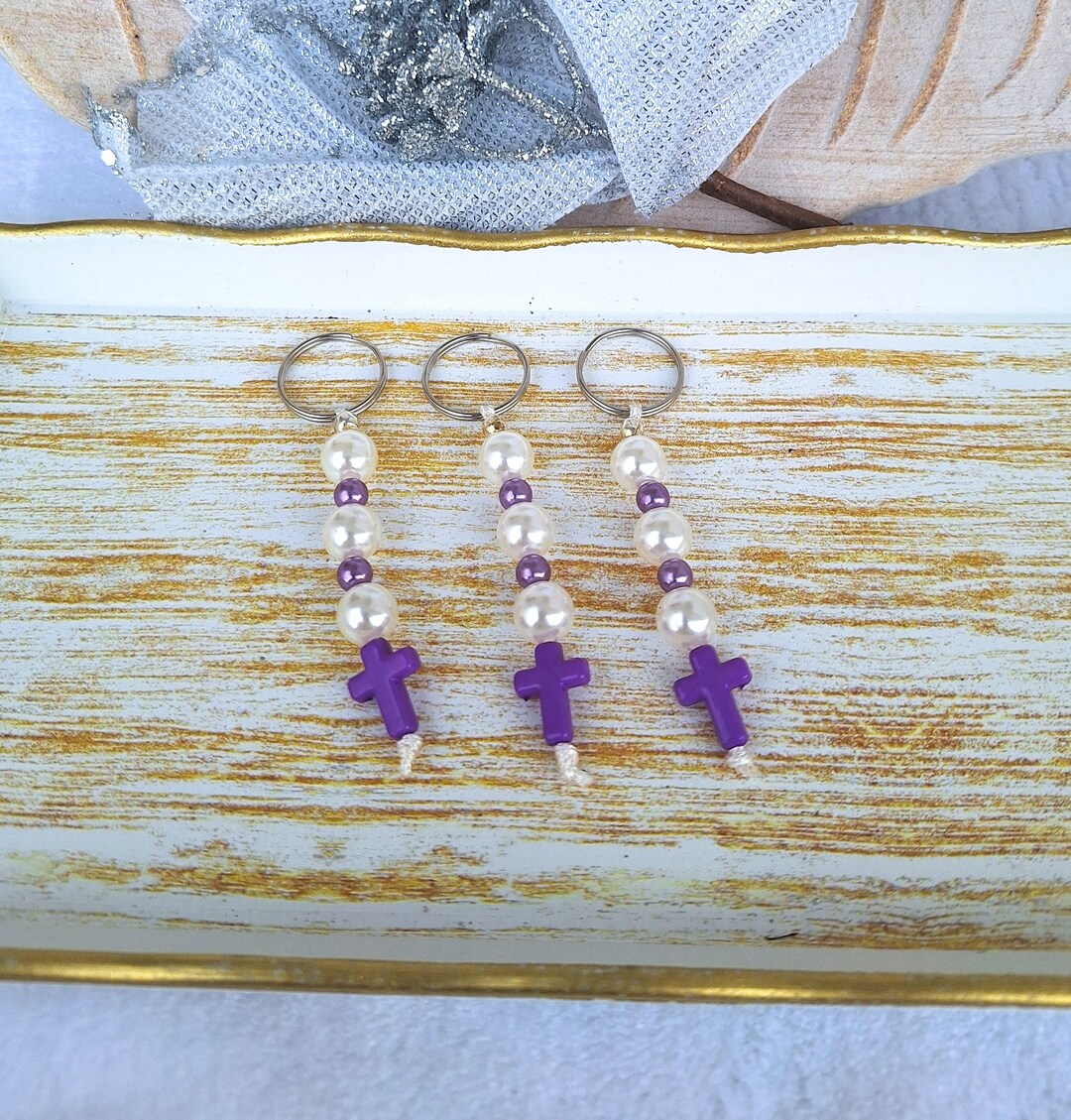 10 Purple Cross Keychains Baptism Favors Gift to Guests, Baptism