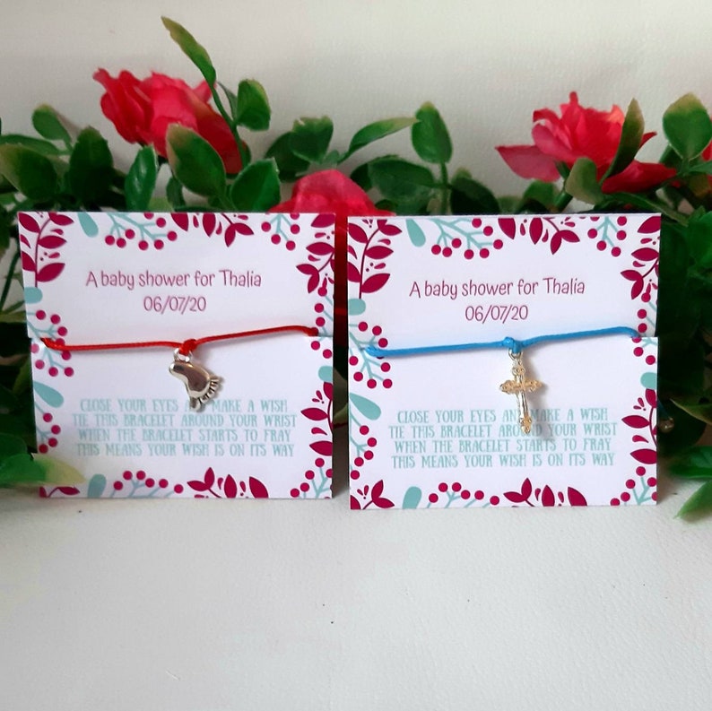 50 custom baby shower wish bracelets Personalized baby shower party favors bulk bracelets Bulk string bracelets thank you gift baby girl