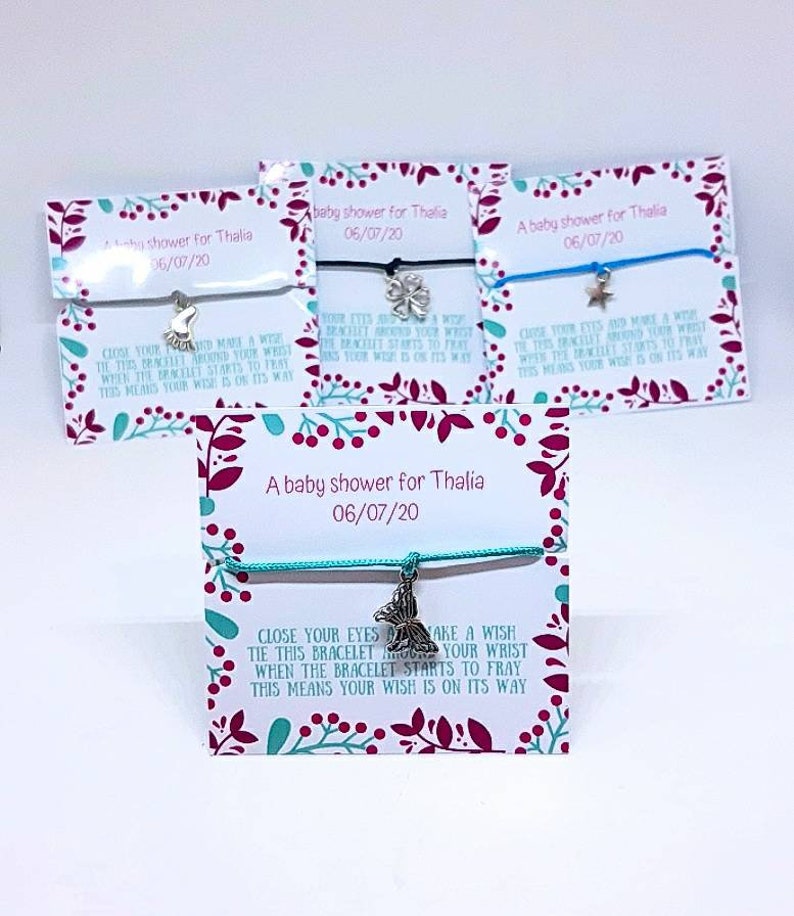 50 custom baby shower wish bracelets Personalized baby shower party favors bulk bracelets Bulk string bracelets thank you gift baby girl
