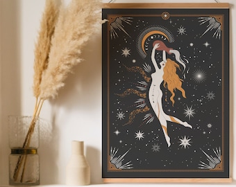 Aquarius Poster, Astrological Print, Zodiac Wall Decor, Celestial Decor, Sun and Moon Print, Wall Hangings, Astrological Bedroom Decor