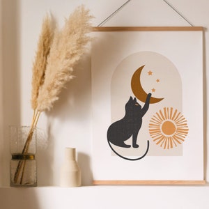 Sun and Moon Print, Witchy Decor, Witchy Wall Art, Witchy Bedroom Decor, Moon Print, Sun Print, Modern Wall Art, Cat Print, Boho Decor