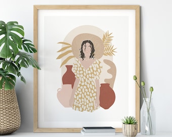 Boho Bedroom Decor, Boho Wall Decor, Boho Room Decor, Wall Art, Boho Portrait, Modern Portrait, Wall Hangings, Home Decor, Mid Century Decor