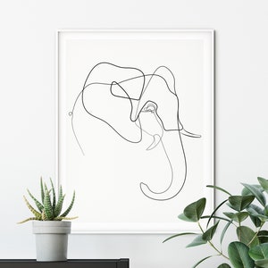 Minimalist Line Art Print, Elephant Wall Decor, Nordic Wall Art, One Line Elephant Drawing, Modern Poster, One Line Art, Abstract Drawing