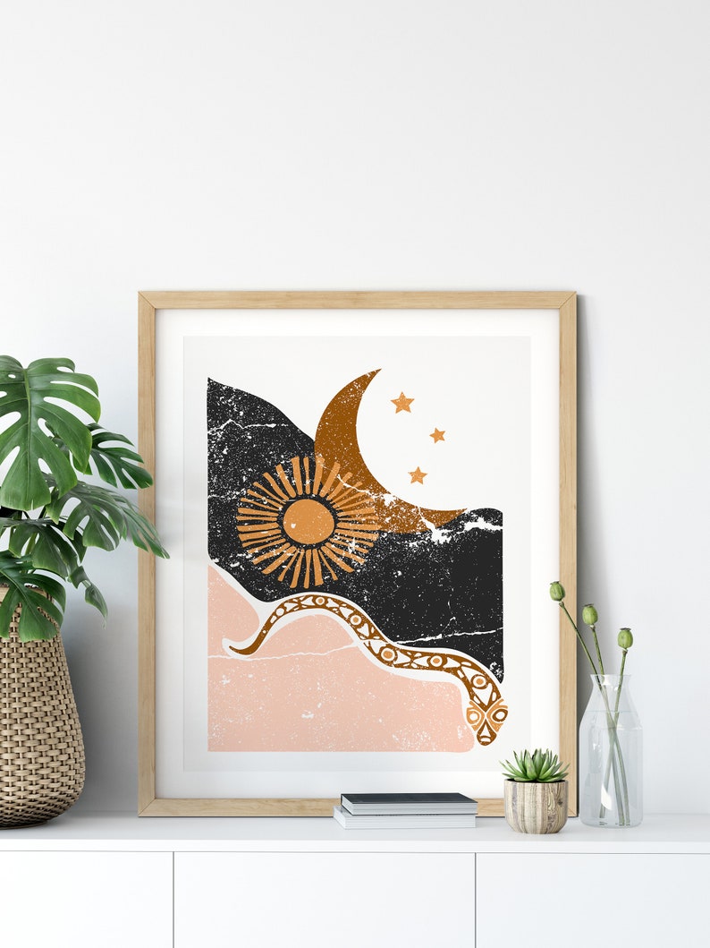 Boho Wall Decor Sun and Moon Print Abstract Wall Art Moon Etsy