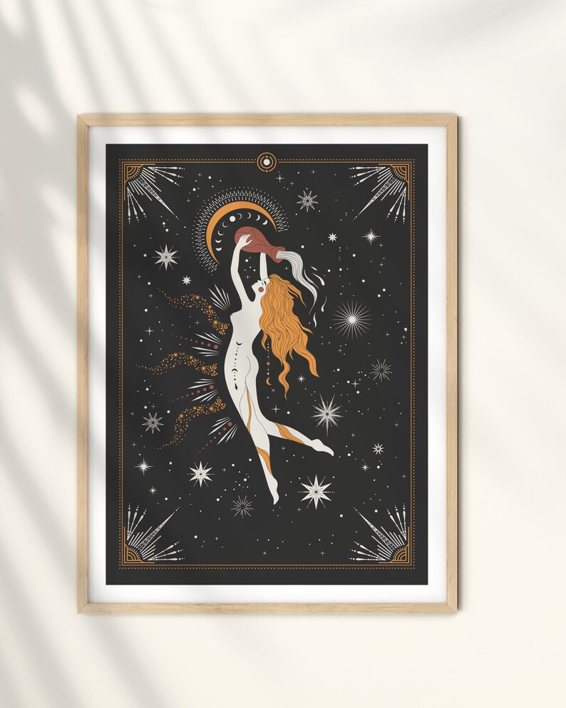 Aquarius Poster, Astrological Print, Zodiac Wall Decor, Celestial Decor, Sun and Moon Print, Wall Hangings, Astrological Bedroom Decor image 2