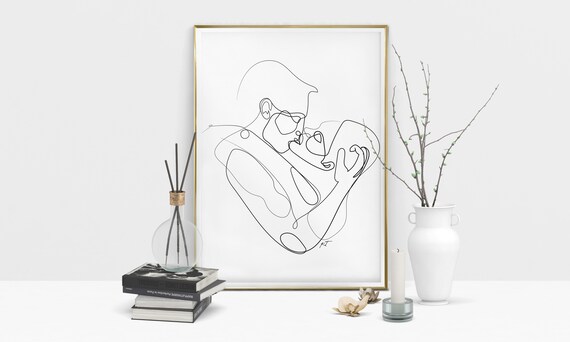 Couple One Line Drawing Bedroom Wall Decor