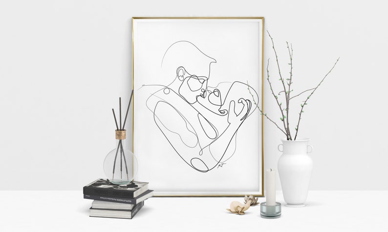 Couple One Line Drawing Bedroom Wall Decor