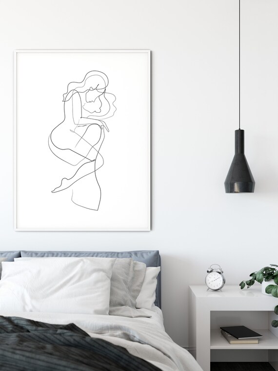 Line Art Print Kissing Couple Line Art Print Modern Minimalist One Line Drawing