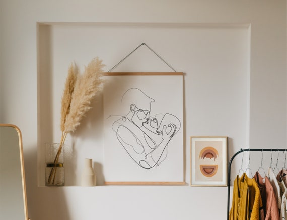 Couple One Line Drawing Boho Bedroom Wall Decor Bohemian Line Art Wall Decor Bedroom Decor Couple Bedroom Wall Decor Wall Hangings