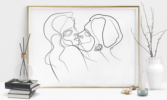 Kissing Couple Line Drawing Bedroom Wall Decor