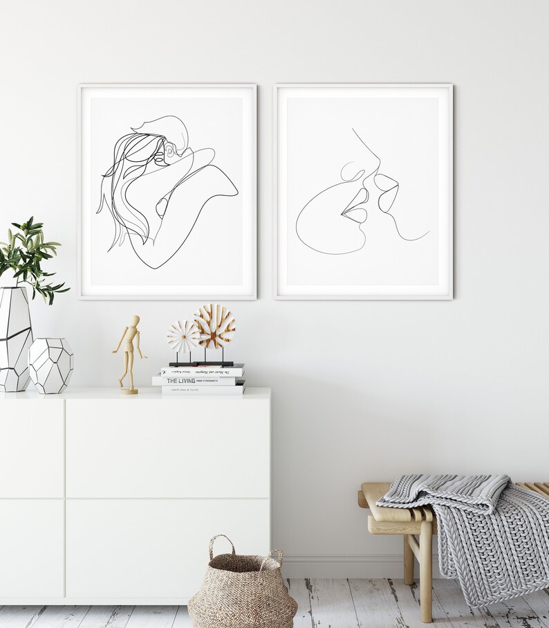 Schlafzimmer Wand Dekor moderne Kunst eine Zeile Poster Linie | Etsy