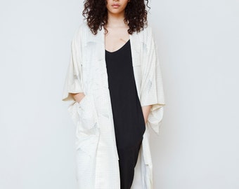 Silk Kimono Duster with Pockets & Monochrome Patterns // Altered and Reworked Vintage // Japanese Vintage Kimono // Silk Robe