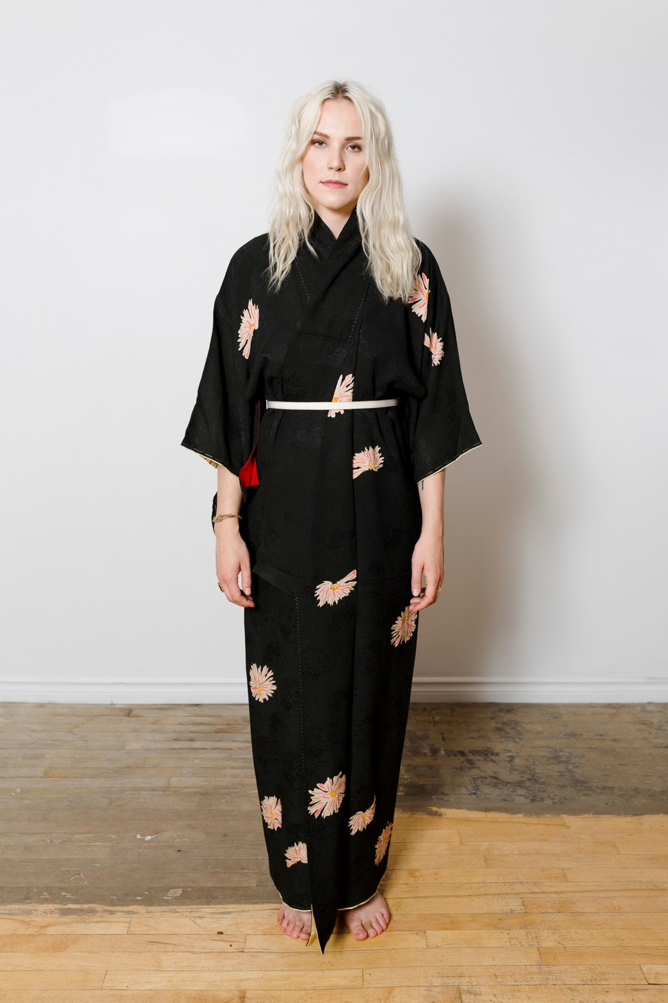 Black Silk Kimono w/ Fireworks Flowers // Vintage Japanese Kimono // Kimono Dress // Silk Robe 