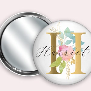 Initial Personalised Pocket Mirror 58mm in size. handheld mirror, Compact mirror, christmas gift stocking filler, Secret Santa Gift image 2