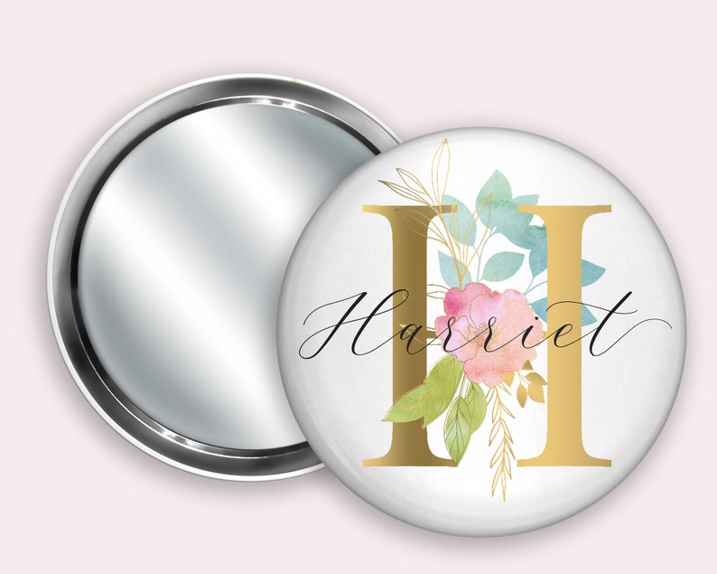 Initial Personalised Pocket Mirror 58mm in size. handheld mirror, Compact mirror, christmas gift stocking filler, Secret Santa Gift image 2