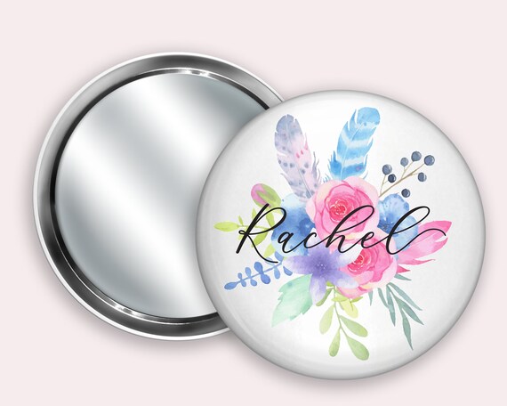 Flower print Personalised Pocket Mirror- 58mm in size. handheld mirror, Compact mirror, christmas gift stocking filler, Secret Santa Gift