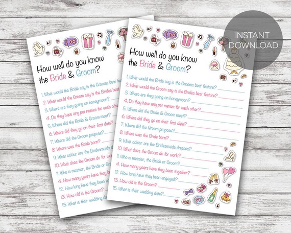 Hen Party Games. How well do you know the Bride & Groom. Printable Hen party game