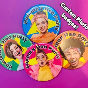 Personalized Hen Party Photo Badges: Custom Hen Do Favors (58mm)