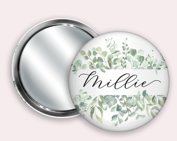 Flower print Personalised Pocket Mirror- 58mm in size. handheld mirror, Compact mirror, christmas gift stocking filler, Secret Santa Gift