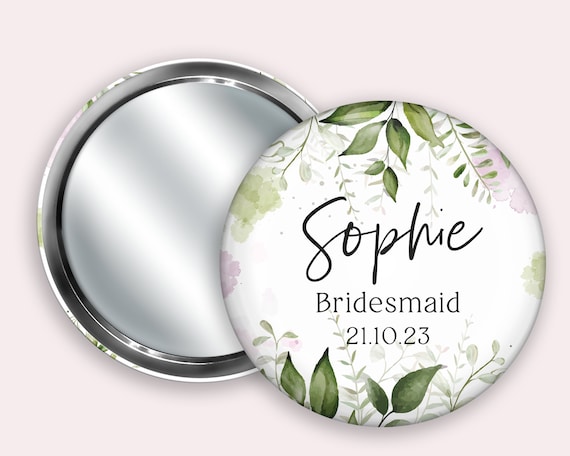 Flower print Personalised Pocket Mirror- 58mm in size. bridesmaid mirror, Compact mirror, christmas gift stocking filler, Secret Santa Gift