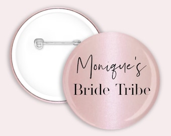 ROSE GOLD Personalised Bride Tribe Hen party badges. Rose Gold 58mm, Bride Tribe, Hen Party, Bachelorette Party.