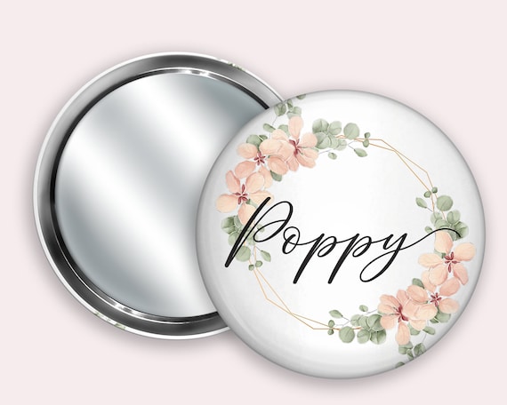 Flower print Personalised Pocket Mirror- 58mm in size. handheld mirror, Compact mirror, christmas gift stocking filler, Secret Santa Gift