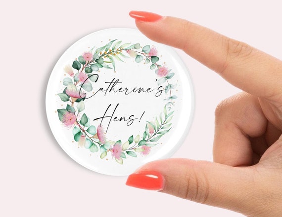 Personalised Hen party badges. flower print 58mm