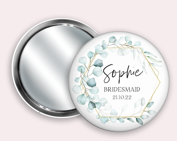 Flower print Personalised Pocket Mirror- 58mm in size. bridesmaid mirror, Compact mirror, christmas gift stocking filler, Secret Santa Gift