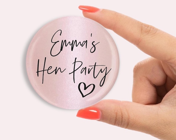 45mm Personalised Hen party badges. Rose Gold, Gold, Silver, , Hen do badge, hen party favours