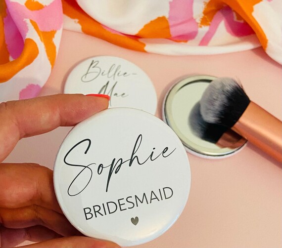 Bridesmaid Personalised Pocket Mirror- 58mm in size. handheld mirror, Compact mirror, christmas gift stocking filler, Secret Santa Gift