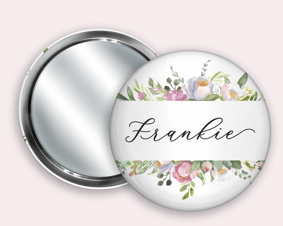 Flower print Personalised Pocket Mirror- 58mm in size. handheld mirror, Compact mirror, christmas gift stocking filler, Secret Santa Gift