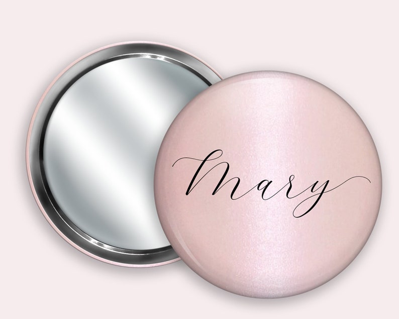 ROSE GOLD Personalised Pocket Mirror 58mm in size. handheld mirror, Compact mirror, christmas gift stocking filler, Secret Santa Gift image 1