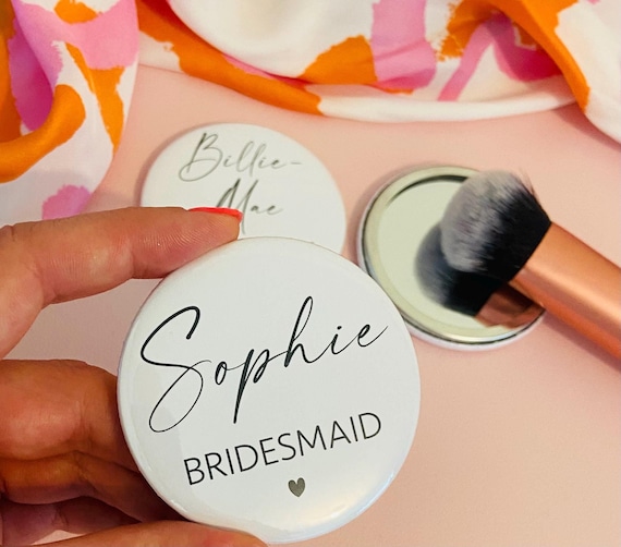 Bridesmaid Personalised Pocket Mirror- 58mm in size. handheld mirror, Compact mirror, christmas gift stocking filler, Secret Santa Gift