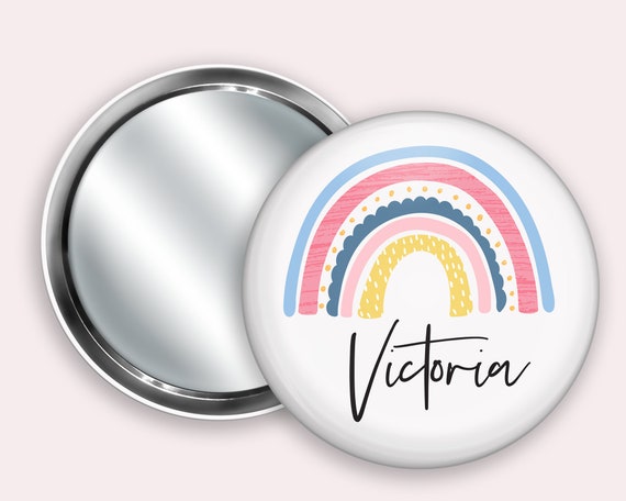 Rainbow Personalised Pocket Mirror- 58mm in size. handheld mirror, Compact mirror, christmas gift stocking filler, Secret Santa Gift