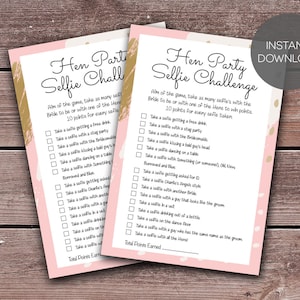 Hen Party Selfie Challenge Game (Printable)