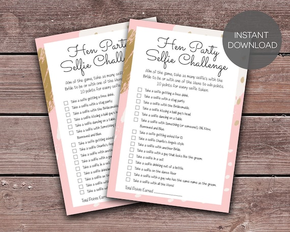 Hen Party Games. Hen Party Selfie/Photo Challenge. Hen Party Game. Printable Hen Party Game