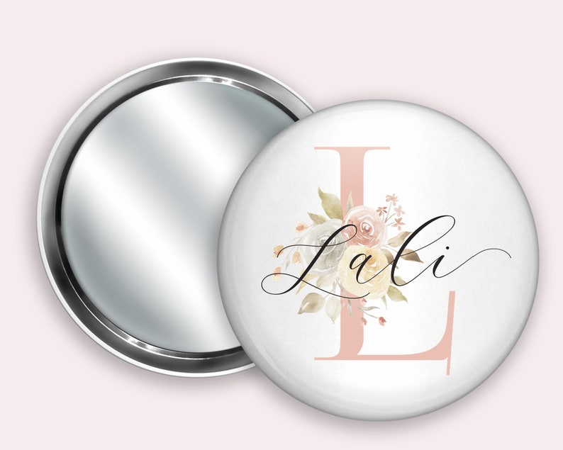 Initial Personalised Pocket Mirror 58mm in size. handheld mirror, Compact mirror, christmas gift stocking filler, Secret Santa Gift image 4