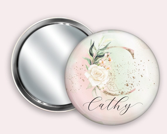 Initial Personalised Pocket Mirror- 58mm in size. handheld mirror, Compact mirror, christmas gift stocking filler, Secret Santa Gift