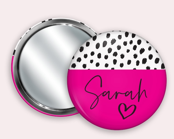 Dot print Personalised Pocket Mirror- 58mm in size. handheld mirror, Compact mirror, christmas gift stocking filler, Secret Santa Gift