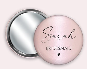 Bridesmaid Personalised Pocket Mirror- 58mm in size. handheld mirror, Compact mirror, christmas gift stocking filler, Secret Santa Gift