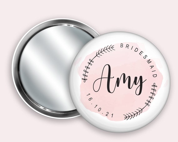 Pink print Personalised Pocket Mirror- 58mm in size. handheld mirror, Compact mirror, christmas gift stocking filler, Secret Santa Gift