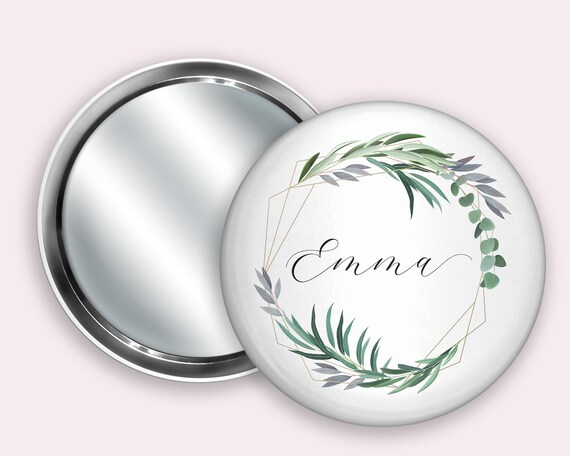 Flower print Personalised Pocket Mirror- 58mm in size. handheld mirror, Compact mirror, christmas gift stocking filler, Secret Santa Gift