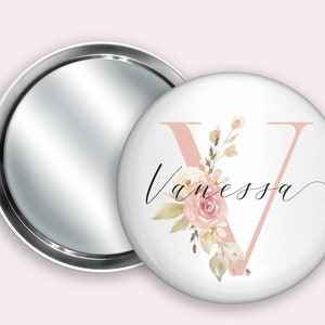 Espejo de bolsillo floral personalizado: Espejo compacto con inicial (58 mm)