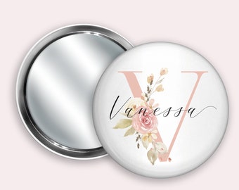 Initial Personalised Pocket Mirror- 58mm in size. handheld mirror, Compact mirror, christmas gift stocking filler, Secret Santa Gift